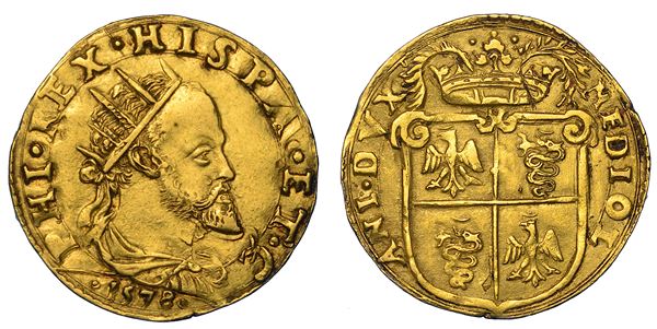MILANO. FILIPPO II D'ASBURGO, 1554-1598. Doppia 1578.