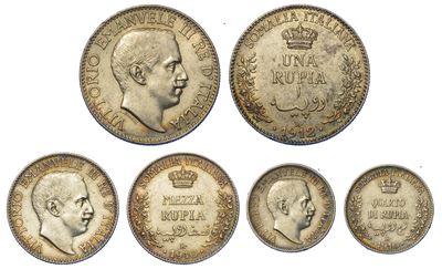 Somalia Italiana. Vittorio Emanuele III di Savoia, 1909-1925. Lotto di Tre Monete.