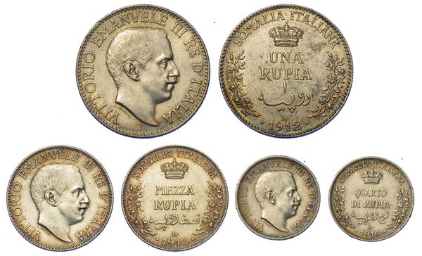 SOMALIA ITALIANA. VITTORIO EMANUELE III DI SAVOIA, 1909-1925. Lotto di tre monete.
