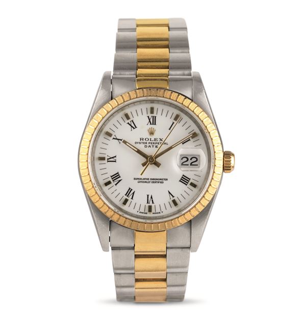 Rolex - Oyster Perpetual Date ref 15233 steel and gold, white dial Roman numerals, knurled bezel, Oyster bracelet