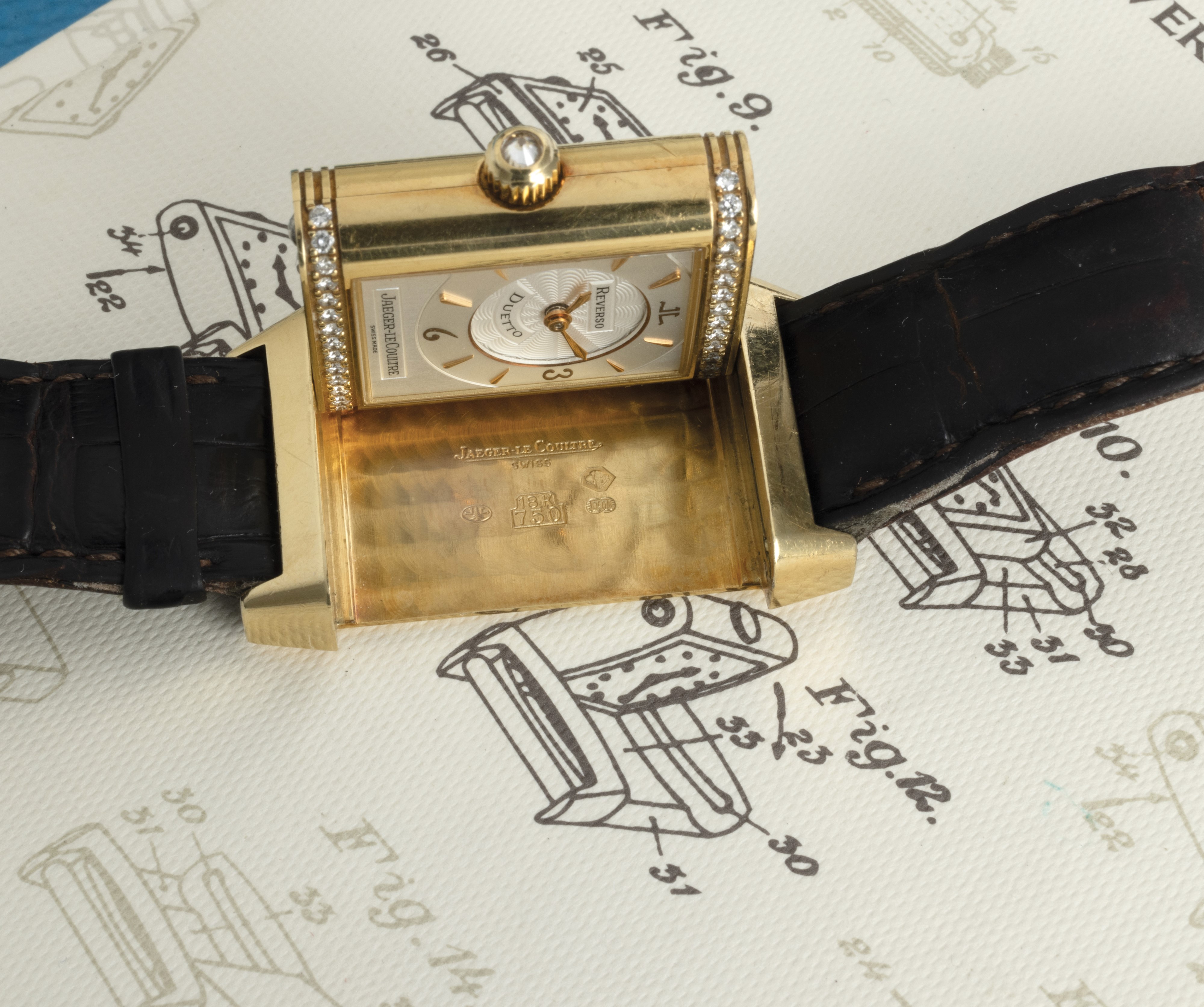 Jaeger-lecoultre - Reverso Duetto Lady in Oro Giallo 18k con Diamanti, Doppio Quadrante Completo ...