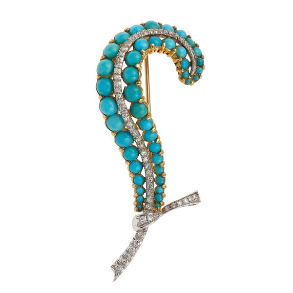 Spilla con turchesi e diamanti