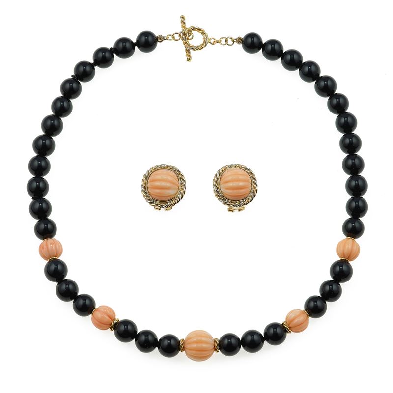 Coral and onyx demi-parure  - Auction Fine Jewels - Cambi Casa d'Aste