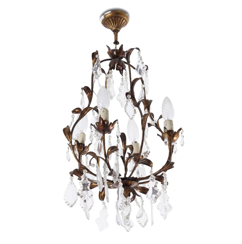 Piccolo lampadario in metallo e vetro  - Asta Antiquariato - Cambi Casa d'Aste