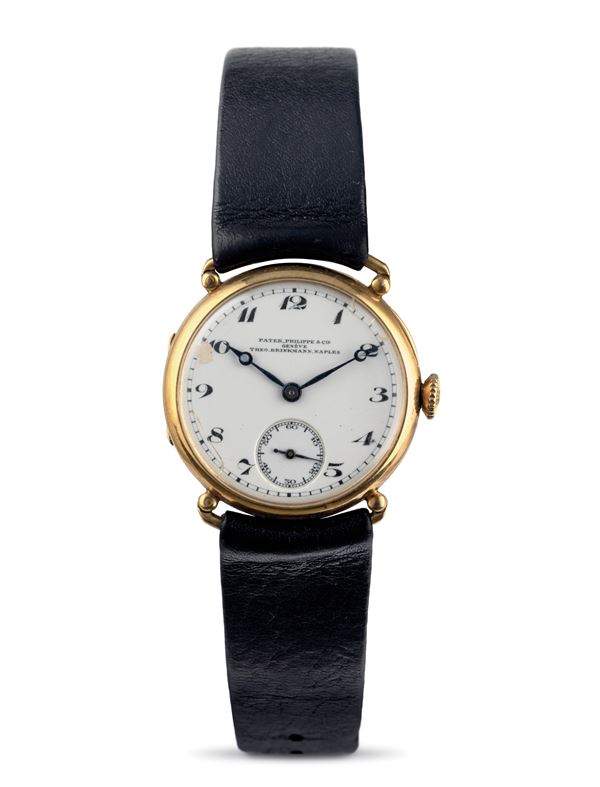 Officier with 18k yellow gold hinged case white enamel dial with Breguet numerals customized for Theo  [..]