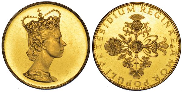 GERMANIA. ELIZABETH II, 1953-2022. Medaglia d'oro del peso di due ducati. Per commemorare la visita della Regina Elisabetta II in Germania nel maggio 1965.