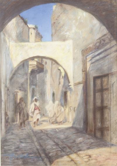 Pittore del XIX-XX Secolo Scorcio di Paese Arabo