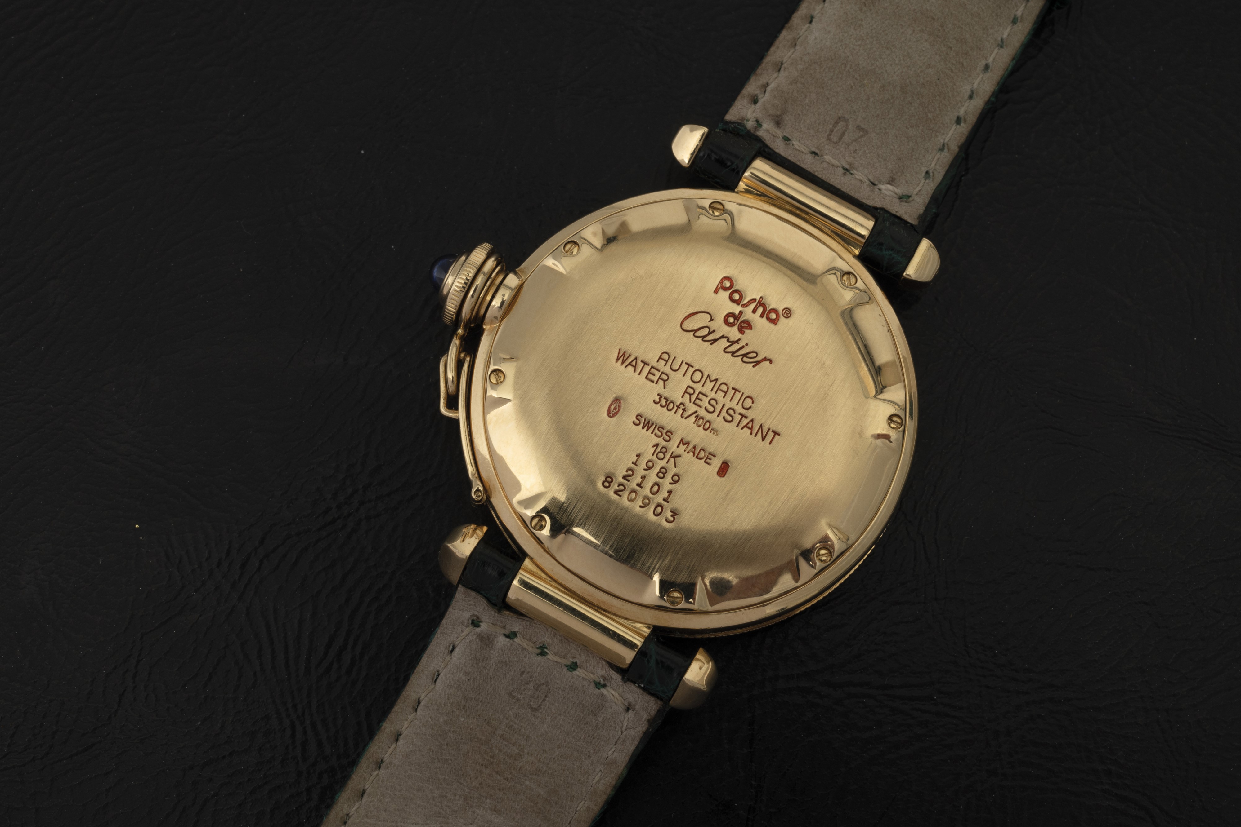 Cartier - Pasha in Oro Giallo 18k con Rarissimo Quadrante Verde, Cinturino in Pelle, Movimento Au...