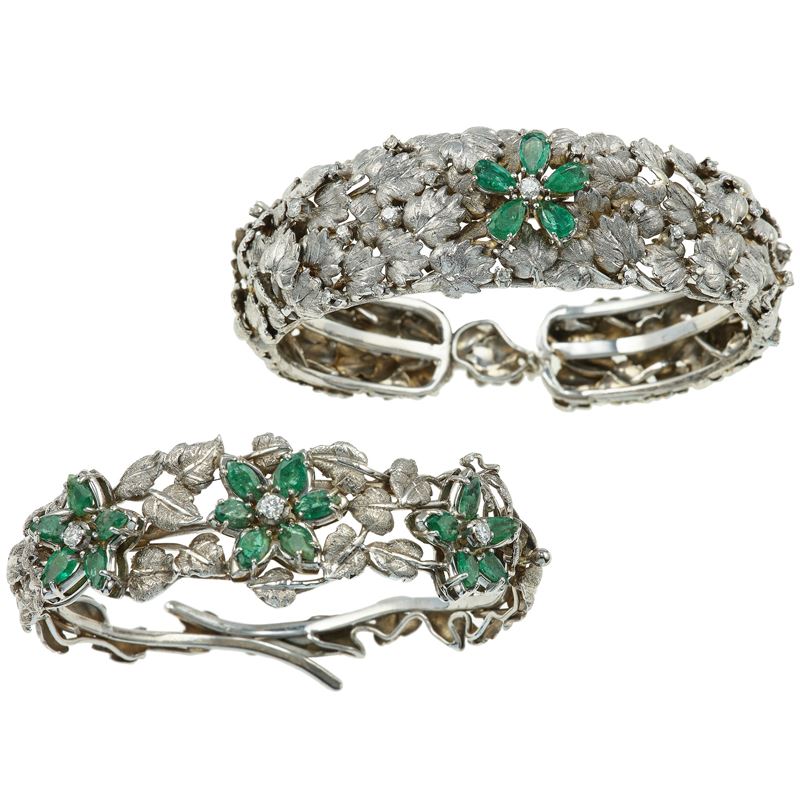Two gold, diamond and emerald bracelets  - Auction Jewels - Cambi Casa d'Aste