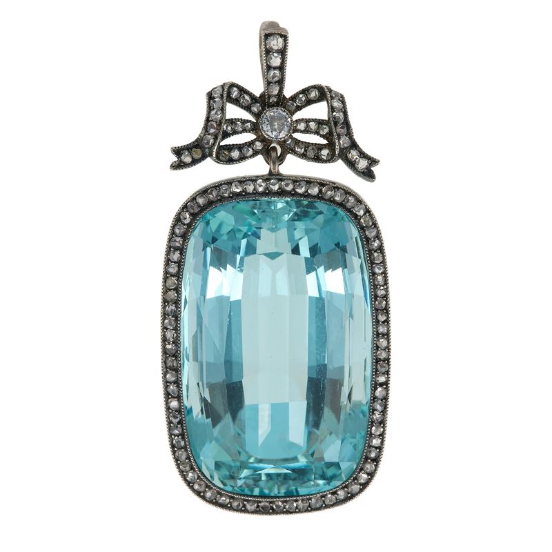 Aquamarine, diamond and silver pendant  - Auction Fine Jewels - Cambi Casa d'Aste