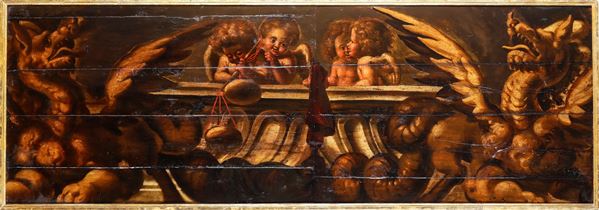 Scuola emiliana del XVI secolo Allegoria della Giustizia con putti e grifoni