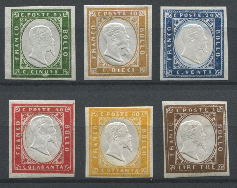 1855-63, Sardegna, Effige di Vittorio Emanuele II, Serie cpl.  - Auction Postal History and Philately - Cambi Casa d'Aste