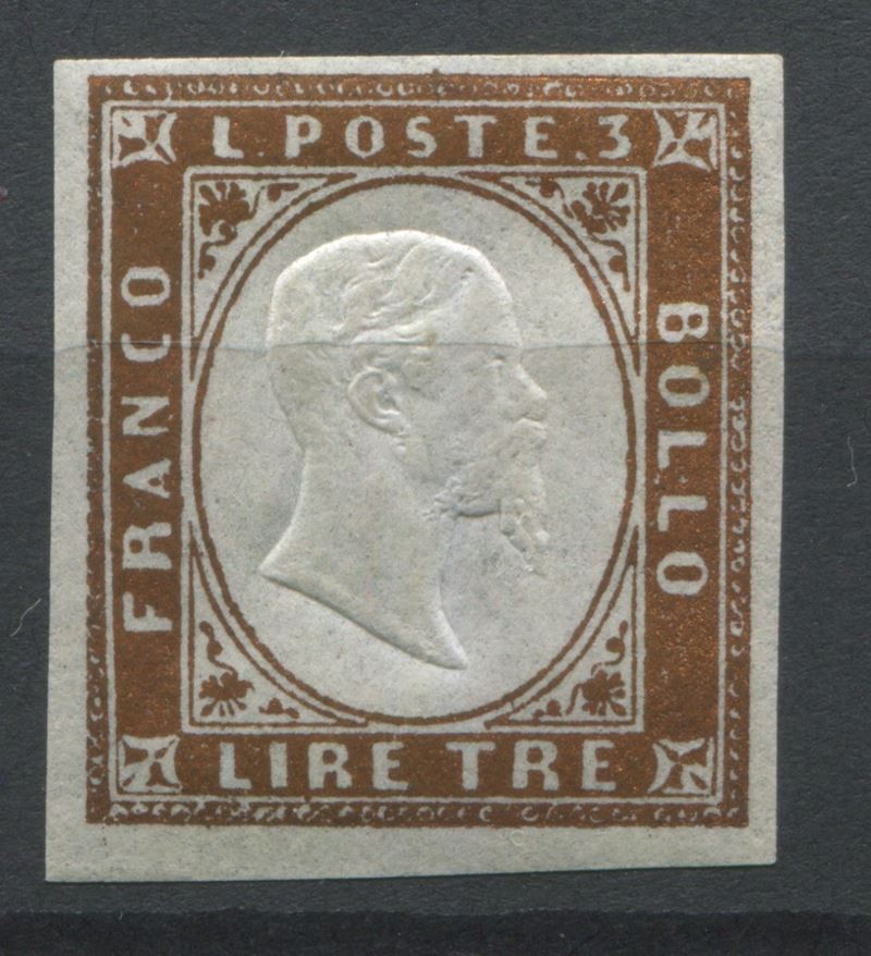 1861, Regno di Vittorio Emanuele II, 3 lire rame vivo Effigie di Vittorio Emanuele II  - Auction Postal History and Philately - Cambi Casa d'Aste