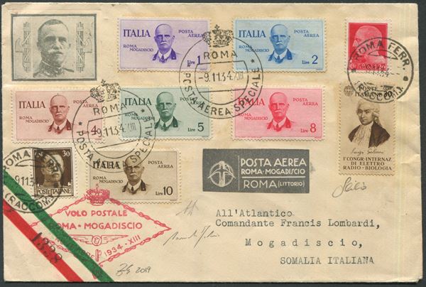 1934 - Regno d’Italia - Volo Roma-Mogadiscio - Aerogramma serie speciale completa