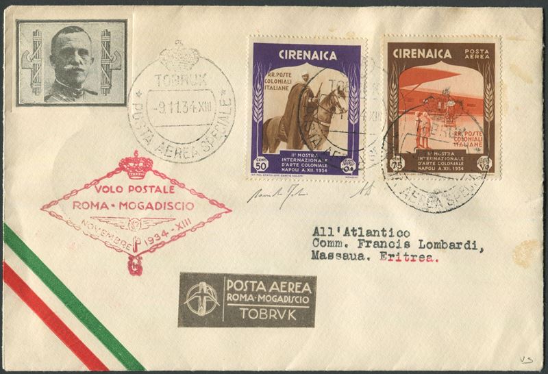 1934 - Volo Roma Mogadiscio - 4 aerogrammi da Tobruk a Massaua e Mogadiscio  - Auction Postal History and Philately - Cambi Casa d'Aste