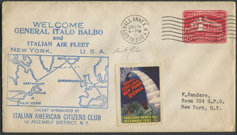 1933 - Crociera Aerea del Decennale - Stati Uniti d’America - Event Cover  - Asta Storia Postale e Filatelia - Cambi Casa d'Aste
