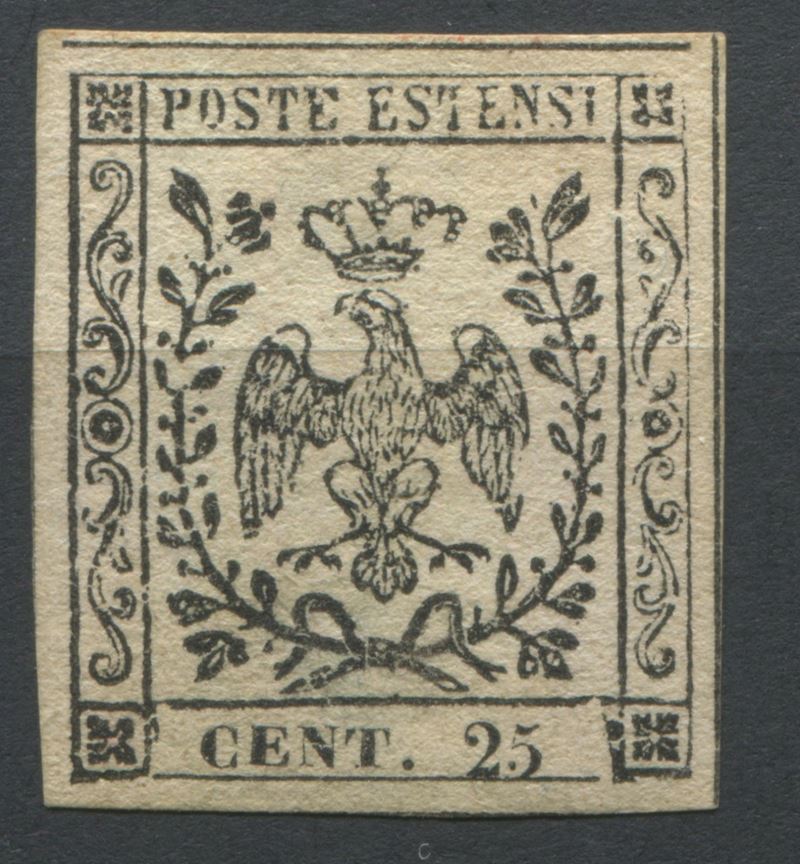 1852 - A.S.I. - Modena - Aquila estense - 25c. camoscio chiaro (4)  - Auction Postal History and Philately - Cambi Casa d'Aste
