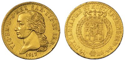 Regno di Sardegna. Vittorio Emanuele I, 1802-1821. 20 Lire 1817. Torino. Cifra 7 Battuta su 6 (i ...