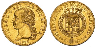 Regno di Sardegna. Vittorio Emanuele i di Savoia, 1802-1821. 20 Lire 1819. Torino.