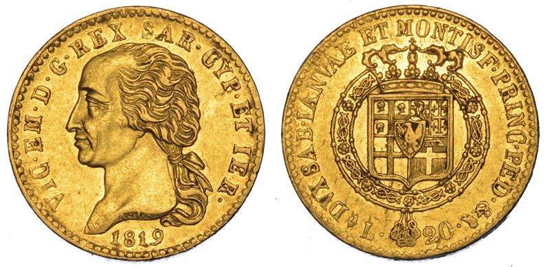 REGNO DI SARDEGNA. VITTORIO EMANUELE I DI SAVOIA, 1802-1821. 20 Lire 1819. Torino.  - Auction Numismatics - Cambi Casa d'Aste