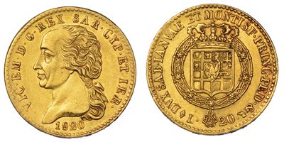 Regno di Sardegna. Vittorio Emanuele i di Savoia, 1802-1821. 20 Lire 1820. Torino.