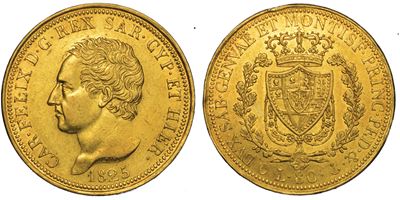 Regno di Sardegna. Carlo Felice di Savoia, 1821-1831. 80 Lire 1825. Genova.