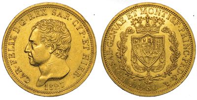 Regno di Sardegna. Carlo Felice di Savoia, 1821-1831. 80 Lire 1827. Torino.