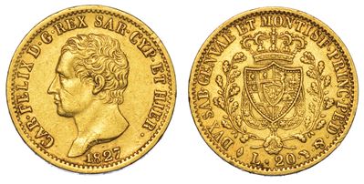 Regno di Sardegna. Carlo Felice di Savoia, 1821-1831. 20 Lire 1827. Torino.