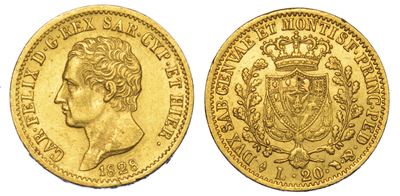 Regno di Sardegna. Carlo Felice di Savoia, 1821-1831. 20 Lire 1828. Torino.