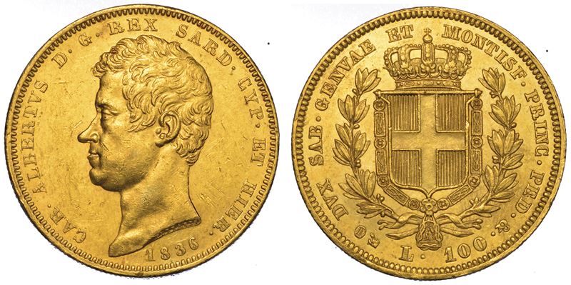 REGNO DI SARDEGNA. CARLO ALBERTO DI SAVOIA, 1831-1849. 100 Lire 1836. Genova.  - Auction Numismatics - Cambi Casa d'Aste