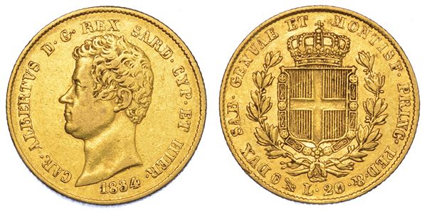 REGNO DI SARDEGNA. CARLO ALBERTO DI SAVOIA, 1831-1849. 20 Lire 1834. Genova.