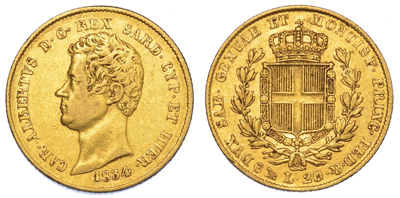 REGNO DI SARDEGNA. CARLO ALBERTO DI SAVOIA, 1831-1849. 20 Lire 1834. Genova.  - Auction Numismatics - Cambi Casa d'Aste
