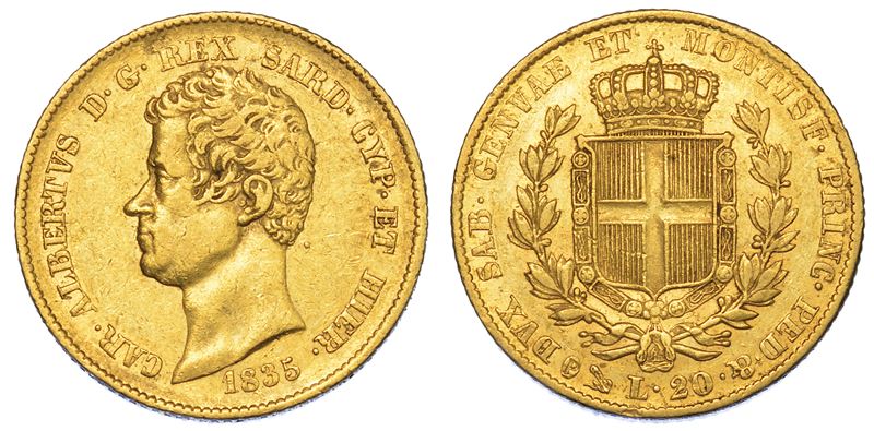 REGNO DI SARDEGNA. CARLO ALBERTO DI SAVOIA, 1831-1849. 20 Lire 1835. Genova.  - Auction Numismatics - Cambi Casa d'Aste