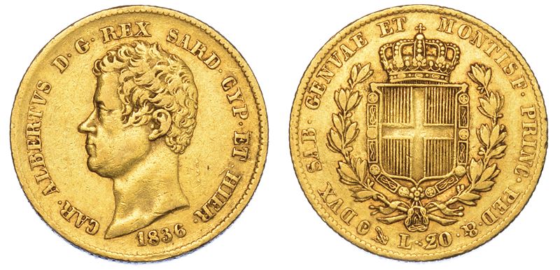REGNO DI SARDEGNA. CARLO ALBERTO DI SAVOIA, 1831-1849. 20 Lire 1836. Genova.  - Auction Numismatics - Cambi Casa d'Aste