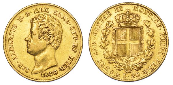 REGNO DI SARDEGNA. CARLO ALBERTO DI SAVOIA, 1831-1849. 20 Lire 1840. Genova.