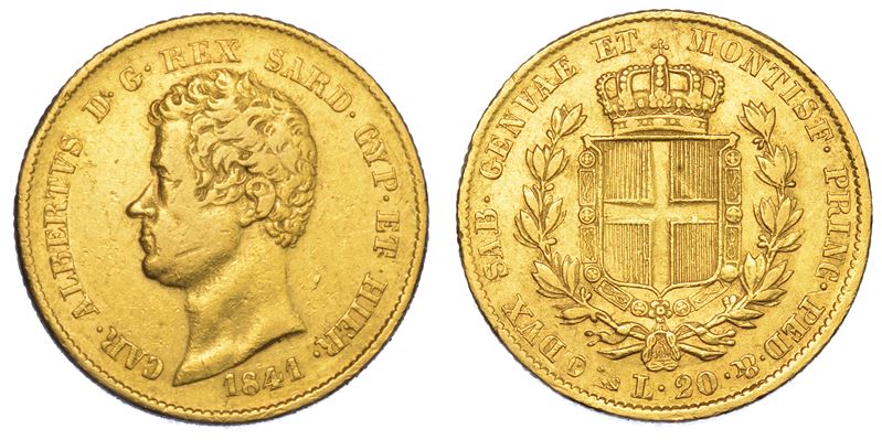 REGNO DI SARDEGNA. CARLO ALBERTO DI SAVOIA, 1831-1849. 20 Lire 1841. Genova.  - Auction Numismatics - Cambi Casa d'Aste