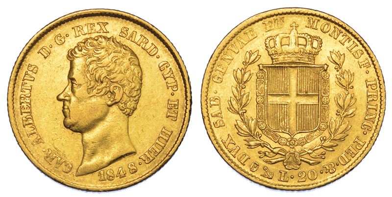 REGNO DI SARDEGNA. CARLO ALBERTO DI SAVOIA, 1831-1849. 20 Lire 1848. Genova.  - Auction Numismatics - Cambi Casa d'Aste