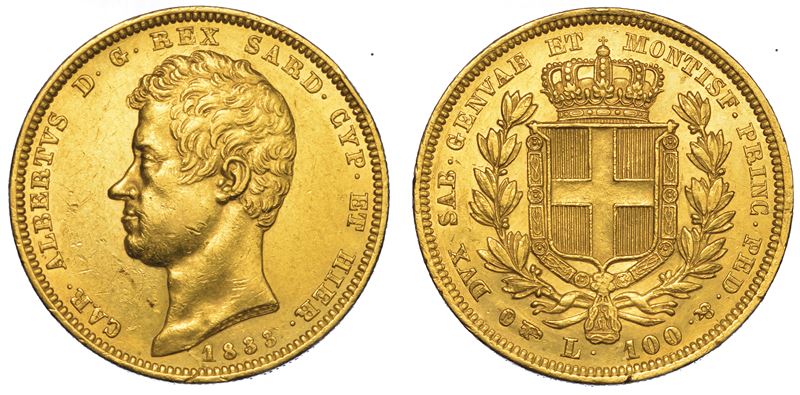 REGNO DI SARDEGNA. CARLO ALBERTO DI SAVOIA, 1831-1849. 100 Lire 1833. Torino.  - Auction Numismatics - Cambi Casa d'Aste