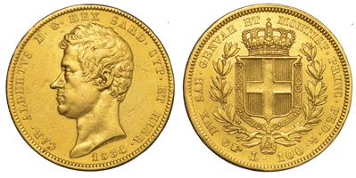 Regno di Sardegna. Carlo Alberto di Savoia, 1831-1849. 100 Lire 1834. Torino.