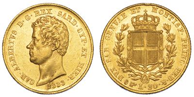 Regno di Sardegna. Carlo Alberto di Savoia, 1831-1849. 20 Lire 1833. Torino.