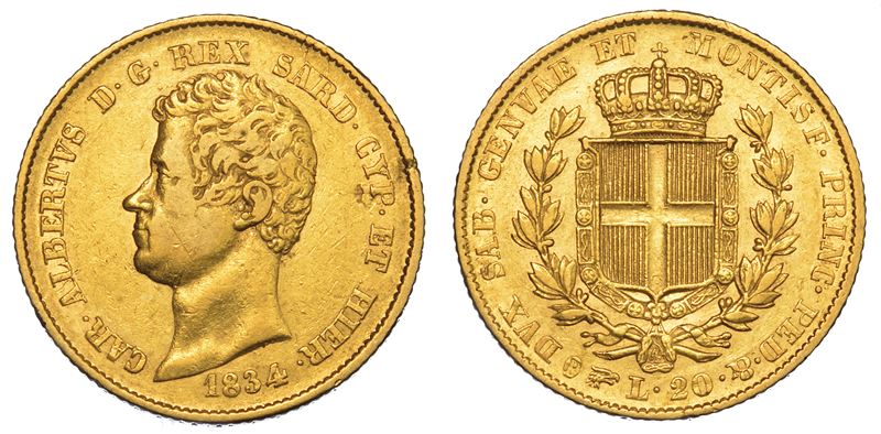 REGNO DI SARDEGNA. CARLO ALBERTO DI SAVOIA, 1831-1849. 20 Lire 1834. Torino.  - Auction Numismatics - Cambi Casa d'Aste