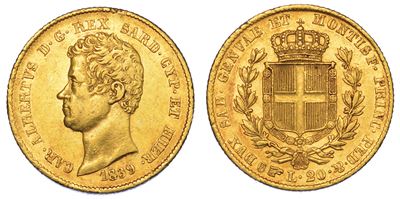 Regno di Sardegna. Carlo Alberto di Savoia, 1831-1849. 20 Lire 1839. Torino.