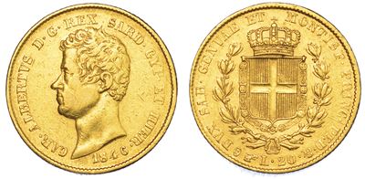 Regno di Sardegna. Carlo Alberto di Savoia, 1831-1849. 20 Lire 1846. Torino.