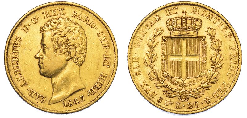 REGNO DI SARDEGNA. CARLO ALBERTO DI SAVOIA, 1831-1849. 20 Lire 1847. Torino.  - Auction Numismatics - Cambi Casa d'Aste