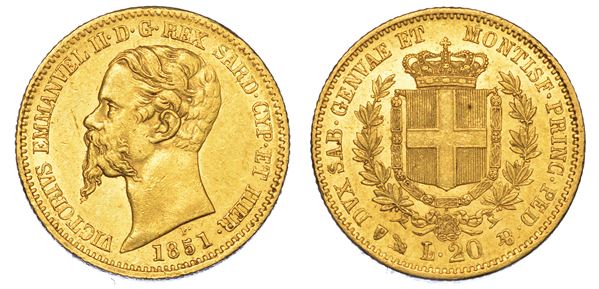 REGNO DI SARDEGNA. VITTORIO EMANUELE II DI SAVOIA, 1849-1861. 20 Lire 1851. Genova.