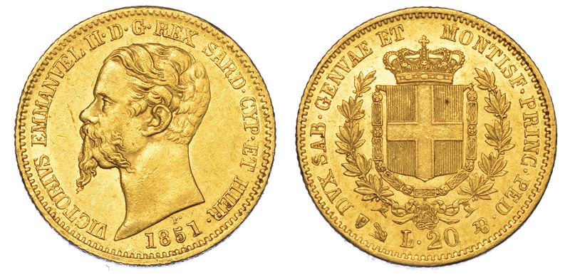 REGNO DI SARDEGNA. VITTORIO EMANUELE II DI SAVOIA, 1849-1861. 20 Lire 1851. Genova.  - Asta Numismatica - Cambi Casa d'Aste