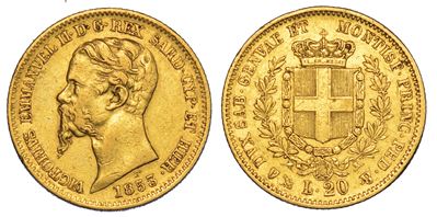 Regno di Sardegna. Vittorio Emanuele II di Savoia, 1849-1861. 20 Lire 1853. Genova.