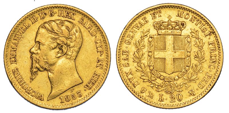 REGNO DI SARDEGNA. VITTORIO EMANUELE II DI SAVOIA, 1849-1861. 20 Lire 1853. Genova.  - Asta Numismatica - Cambi Casa d'Aste
