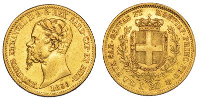 Regno di Sardegna. Vittorio Emanuele II di Savoia, 1849-1861. 20 Lire 1856. Genova.