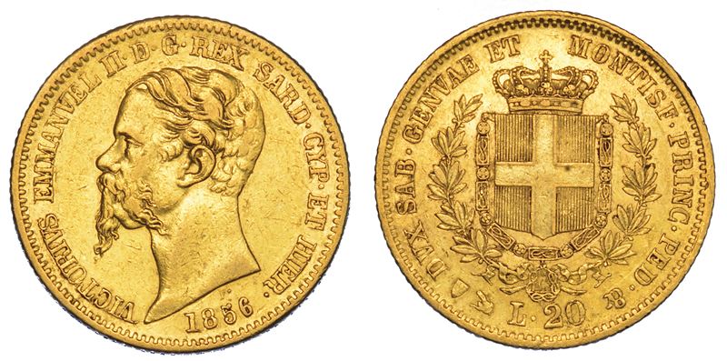 REGNO DI SARDEGNA. VITTORIO EMANUELE II DI SAVOIA, 1849-1861. 20 Lire 1856. Genova.  - Auction Numismatics - Cambi Casa d'Aste